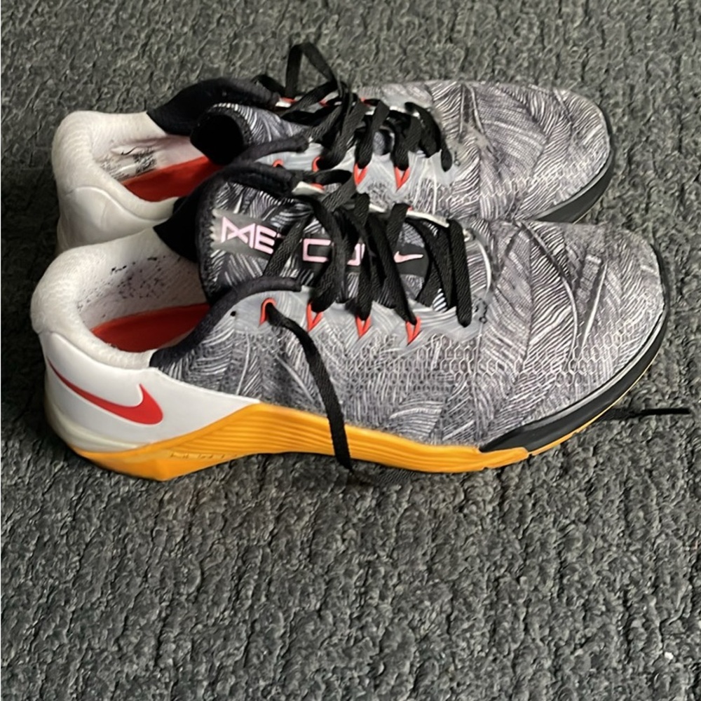 Nike Gray and Orange Metcon Athletic Shoes